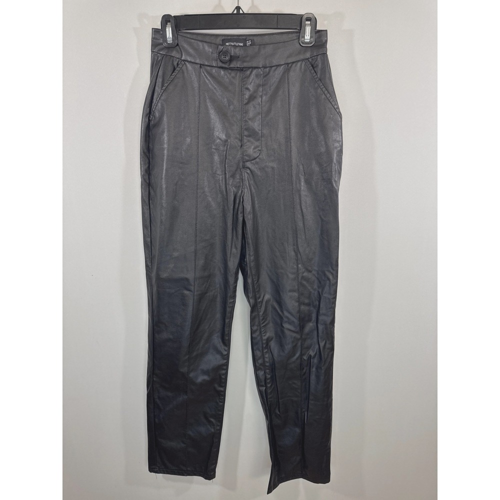 PrettyLittleThing Womens Black Faux Leather High Waisted Straight Leg Pants 6 - Picture 1 of 11